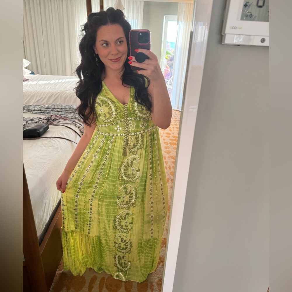 Chic Lime Green Embroidered Maxi Dress